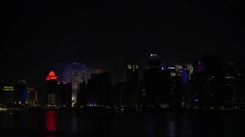 Fireworks Doha City Stock Footage 146318329