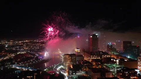Fireworks Downtown Columbus Ohio Stock Footage