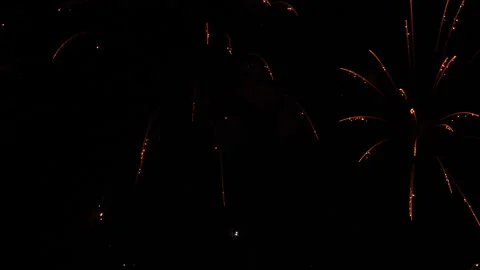 Fireworks draw amazing pattern of sparkling blasts in black night sky Stock Footage 254414403