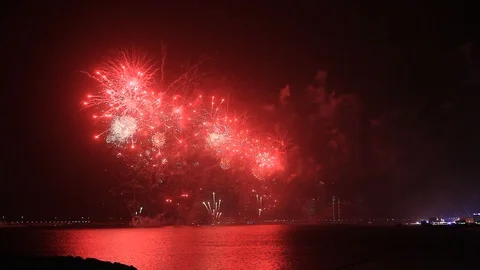 Fireworks during Mother of the Nation Festival celebrations in Abu Dhabi, UAE Stock Footage