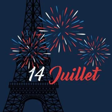 Fireworks with eiffel tower to bastille celebration Illustrazione stock