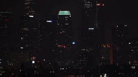 Fireworks explode across Los Angeles on 4th of July Stock Footage 71558891