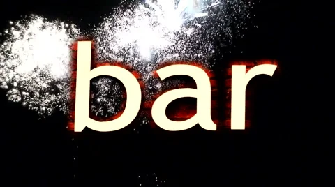Fireworks explode behind bar sign 1 Stock Footage 938191