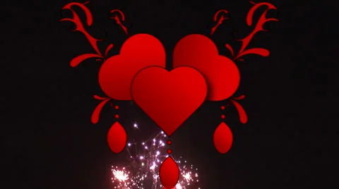 Fireworks explode behind high res red hearts 10 Stock Footage 935869