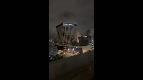 Fireworks Explode In Downtown Los Angeles, CA, USA 2 Stock Footage 262516147