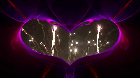Fireworks explode inside high res fractal heart 1 Stock Footage 936024