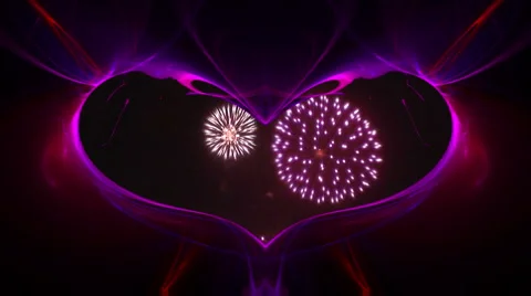 Fireworks explode inside high res fractal heart 5 Stock Footage 936049