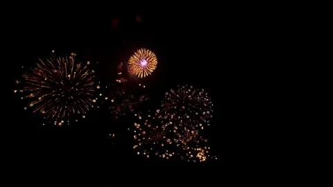 Fireworks explode with multi-colored lights in dark sky. Stock Footage 114424791