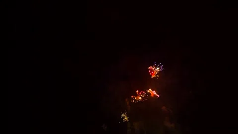 Fireworks explode with red and yellow sparks Stock Footage 95608775