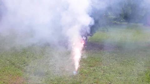 Fireworks exploding in a backyard small fireworks long duration Video stock 156835362