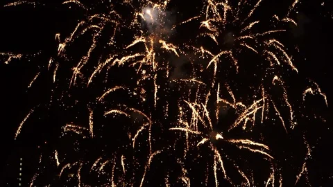 Fireworks exploding on celebration day, above the sky, in public place 6 Stock Footage 100661171