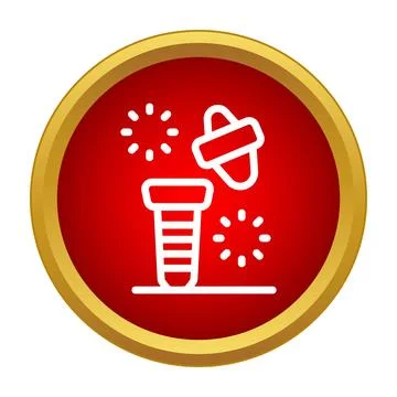 Fireworks exploding celebration icon on red button Stock Illustration
