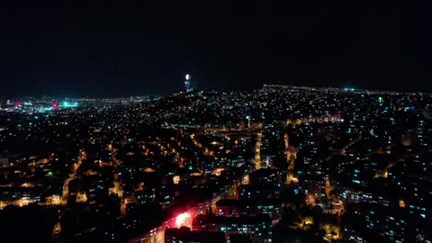 Fireworks exploding for celebration over the city at night, izmir-turkey Stock Footage 292562807