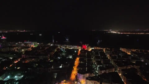 Fireworks exploding for celebration over the city at night, izmir-turkey Stock Footage 292885354