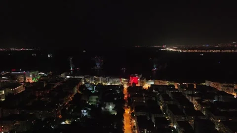 Fireworks exploding for celebration over the city at night, izmir-turkey Stock Footage 292885526