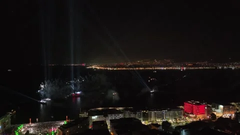 Fireworks exploding for celebration over the city at night, izmir-turkey Stock Footage 292885615