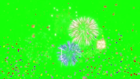 Fireworks exploding with confetti on green screen background Видео 337087724