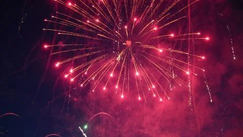 Fireworks exploding creating colorful lights in the night sky Foto stock