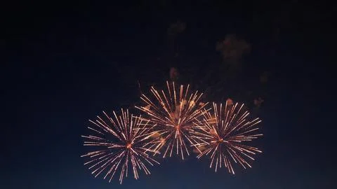Fireworks exploding in the dark night sky during a celebration Stock Photos