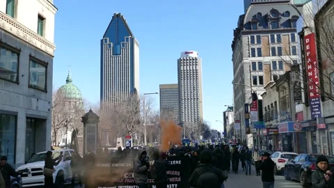 Fireworks exploding during protest in the city Video stock 138496276