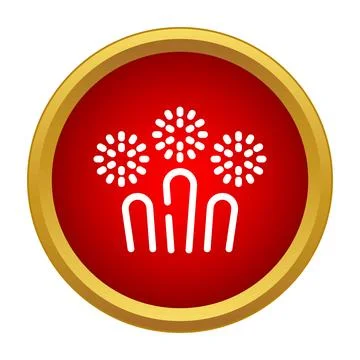 Fireworks exploding in a gold framed red circle icon Stock Illustration