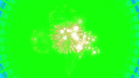 Fireworks exploding on green screen with blue border Video stock 337445658