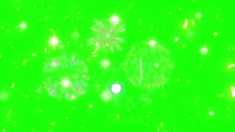 Fireworks exploding on green screen with confetti Video stock 337924194
