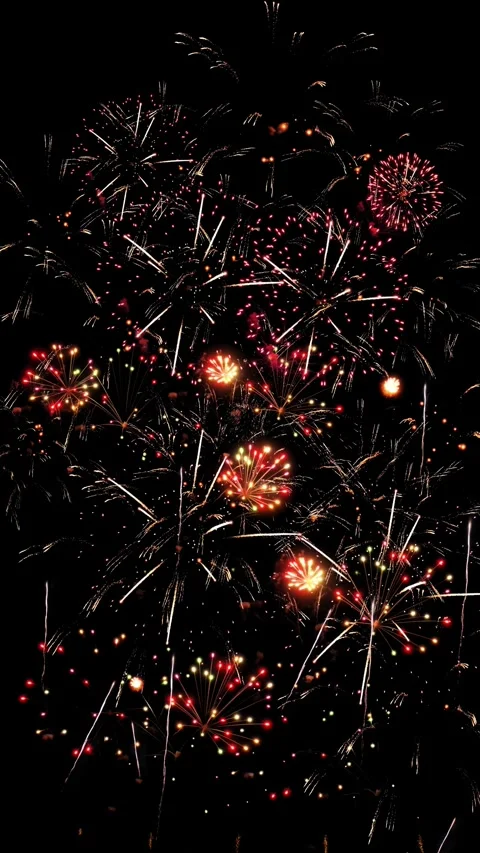 Fireworks exploding night sky. Celebrations events Colorful glowing Happy new Stock Footage 333900833