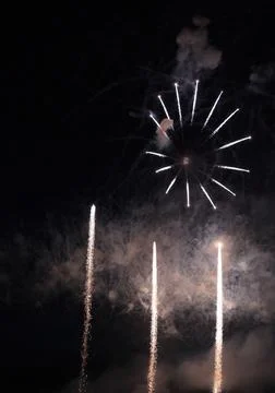 Fireworks exploding in the night sky during a celebration Stock Photos