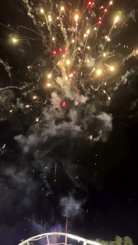 Fireworks Exploding in Night Sky Stockbeeldmateriaal 347224974