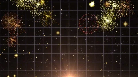 Fireworks exploding in the night sky with grid pattern Stock Footage 337523970