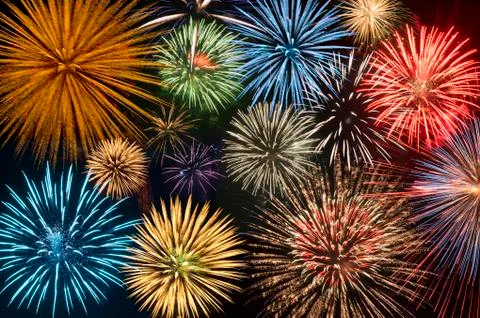Fireworks exploding in night sky Stock Photos
