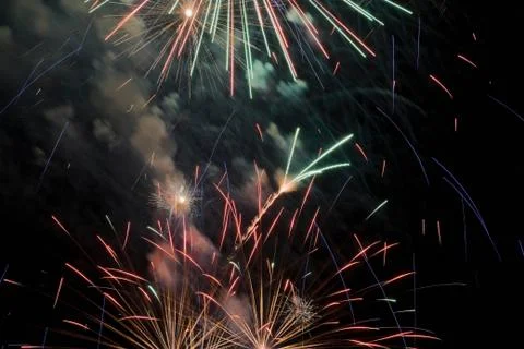 Fireworks exploding in night sky Stock Photos