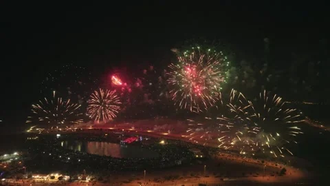 Fireworks exploding over Bahria Town Karachi during new year celebration Stock Footage 299700186