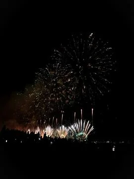 Fireworks exploding over crowd at 22 July in Cannes, France 库存照片