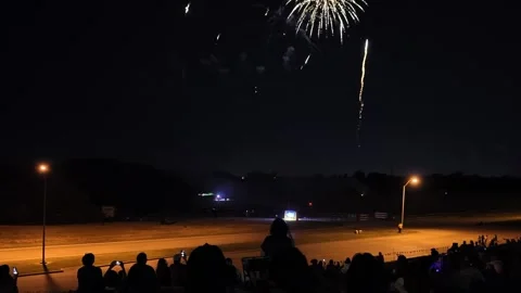 Fireworks exploding over a crowd at night Stock-Footage 340942175