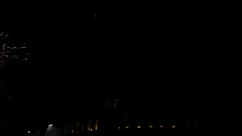 Fireworks Exploding Over Dark Sky In Rome, Italy. Low Angle Shot Video stock 300397928