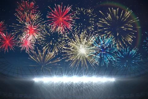 Fireworks exploding over football stadium イラスト素材