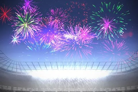 Fireworks exploding over football stadium イラスト素材