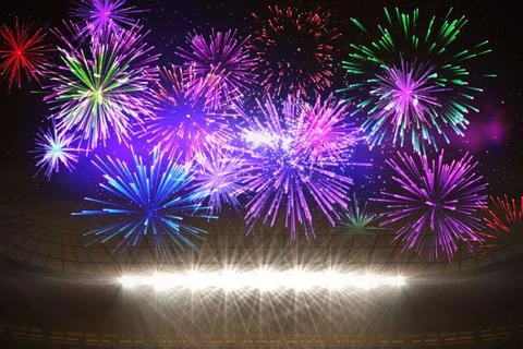 Fireworks exploding over football stadium イラスト素材