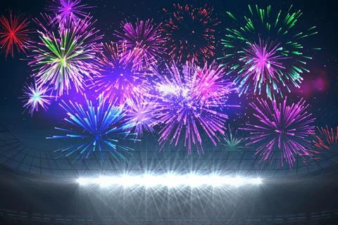 Fireworks exploding over football stadium 스톡 일러스트