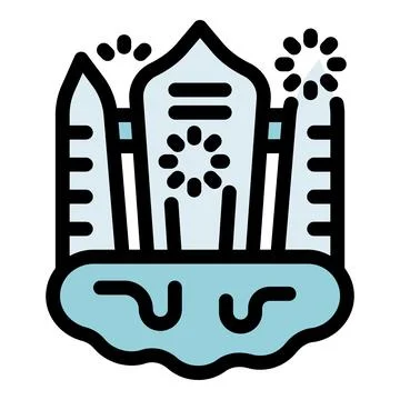 Fireworks exploding over futuristic city on alien planet with unusual liqui.. Illustrazione stock