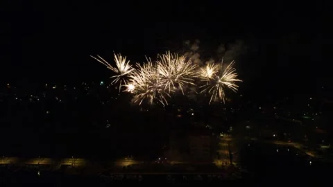 Fireworks exploding over stari grad town hvar croatia Stock Footage 339777921