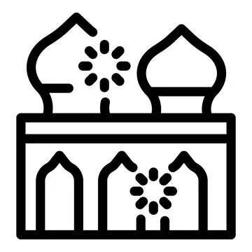 Fireworks exploding over traditional arabic building line icon 스톡 일러스트
