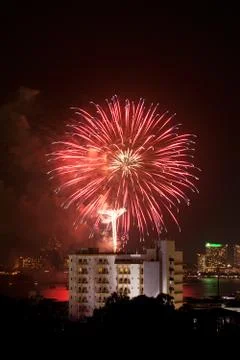 Fireworks exploding at pattaya city Foto stock