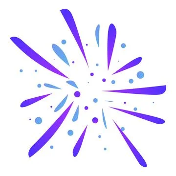 Fireworks exploding with purple and blue trails on white background Illustrazione stock