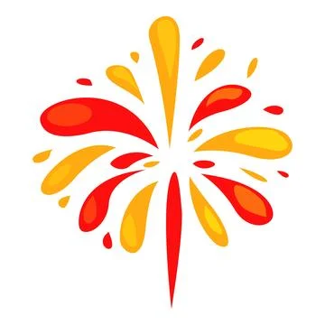 Fireworks exploding in red and yellow splashes on white background Stock Illustration