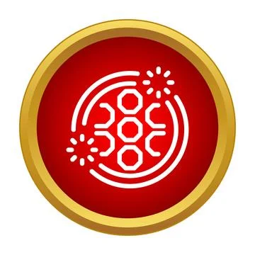 Fireworks exploding red button circular icon design Stock Illustration