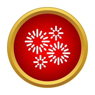 Fireworks exploding in a red circle button with a gold frame Illustrazione stock