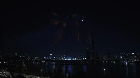 Fireworks Exploring in Seoul Sky at Night Display of the Seoul Stock Footage 287606547